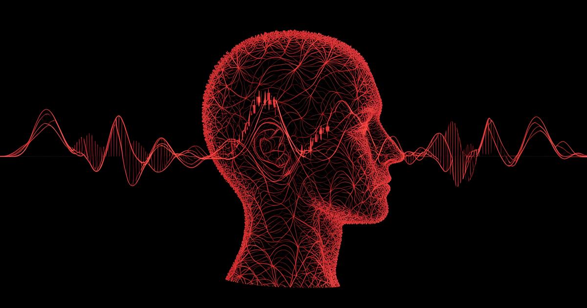 Trading psychology illustration of a mind shaped by market waves
